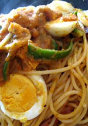 厚切りベーコンとゆで卵のトマトパスタ-レシピのメイン写真