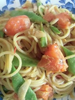 トマトとインゲンのイカの塩辛スパゲッティ-レシピのメイン写真