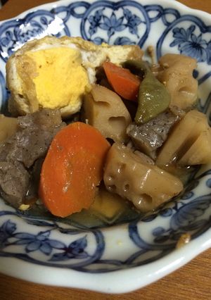 煮汁がおいしい！卵入り巾着と根菜の煮物-レシピのメイン写真
