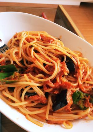 なすとチーズのツナトマトスパゲティー-レシピのメイン写真