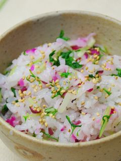 土鍋でご飯☆水菜と柴漬けの混ぜご飯-レシピのメイン写真