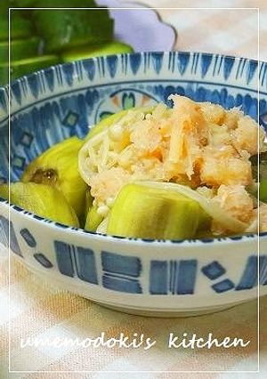 茹で茄子に蟹とエノキのタレ添え-レシピのメイン写真