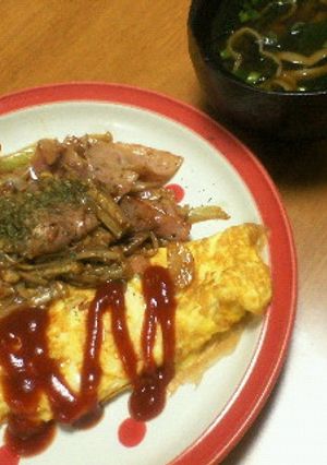 きのこバター醤油&オムレツの朝食-レシピのメイン写真