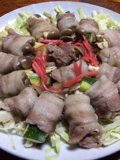 豚バラで野菜巻きレンジ蒸し-レシピのメイン写真
