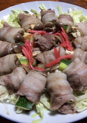 豚バラで野菜巻きレンジ蒸し-レシピのメイン写真
