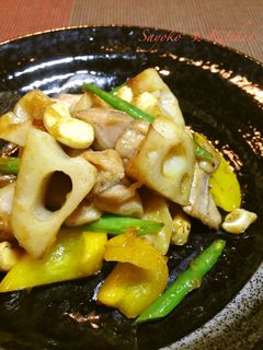蓮根と鶏肉の黒酢炒め-レシピのメイン写真