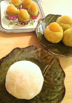 小豆不使用のさつま芋大福&芋茶巾-レシピのメイン写真