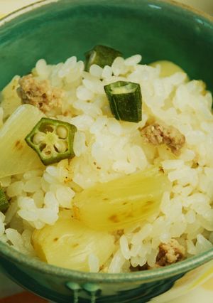 土鍋でご飯☆ラッキョウの炊込みご飯-レシピのメイン写真