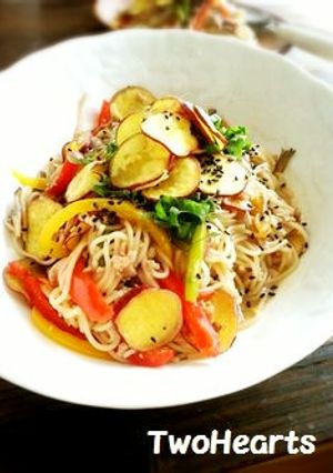秋～きのこtoさつま芋no和風味噌パスタ-レシピのメイン写真