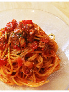 さば味噌煮トマトパスタ-レシピのメイン写真