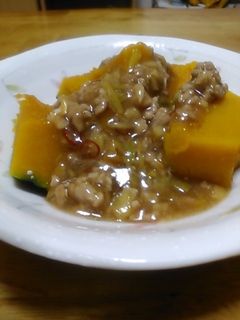 かぼちゃのレンジ蒸し中華ひき肉あんかけ-レシピのメイン写真