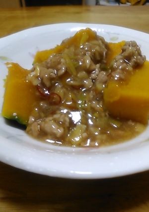 かぼちゃのレンジ蒸し中華ひき肉あんかけ-レシピのメイン写真