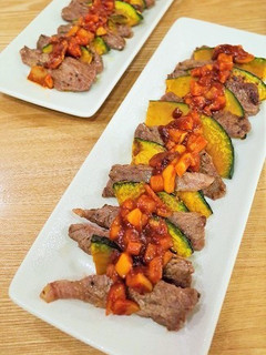 牛肉とかぼちゃのソテー☆トマトソースかけ-レシピのメイン写真
