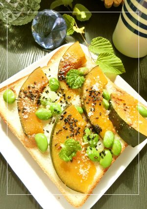 かぼちゃ×枝豆の甘辛トースト-レシピのメイン写真