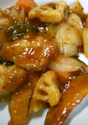 絶品♡ 豚肉 かぼちゃ 蓮根の 甘酢あん-レシピのメイン写真