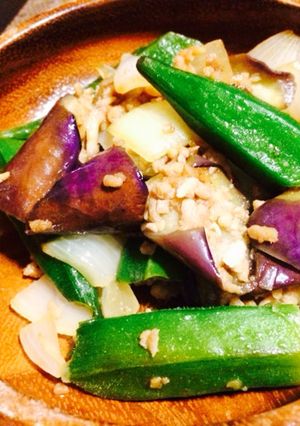 ナスとオクラのひき肉炒め-レシピのメイン写真