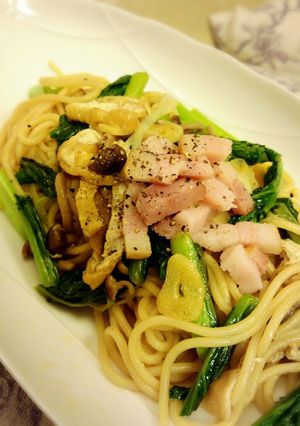 小松菜と油揚げのパスタ＊麺つゆバター-レシピのメイン写真