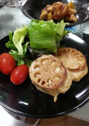 豆腐つくねのレンコンはさみ焼き♡-レシピのメイン写真