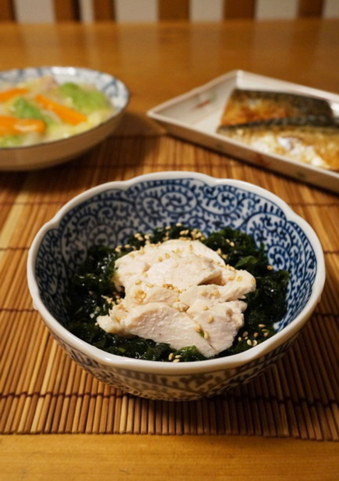 かに酢で円やか☆あおさと蒸し鶏の酢の物-レシピのメイン写真