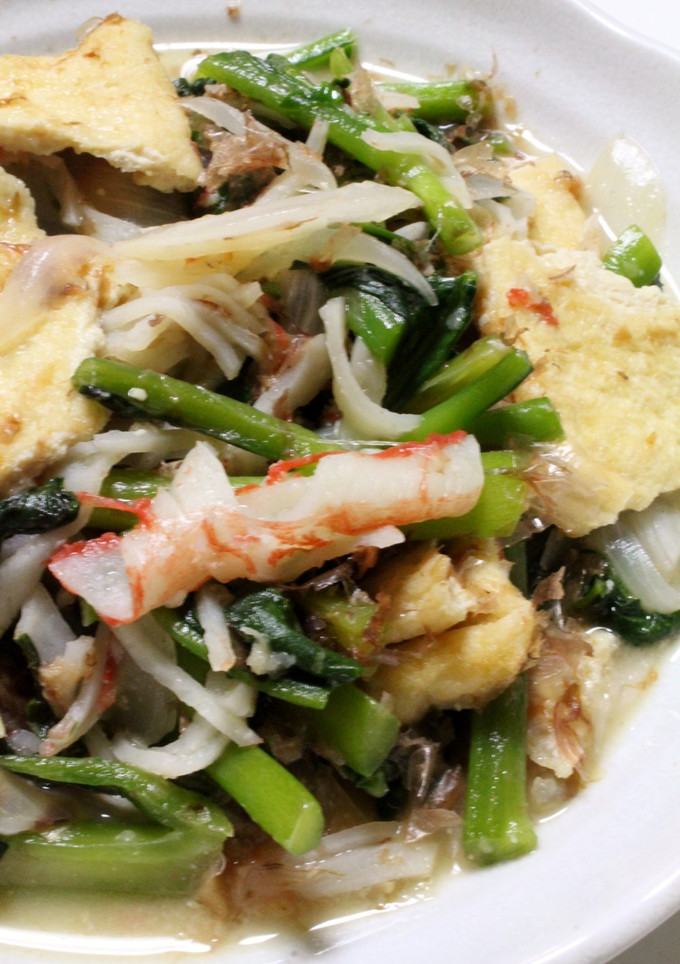 ご飯が進む！つるむらさきと油揚げの炒め煮-レシピのメイン写真