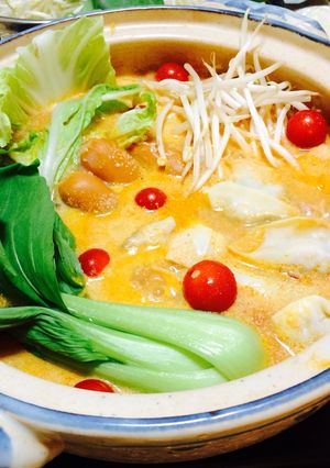 トマトソースと豆乳ＤＥ～餃子鍋　-レシピのメイン写真