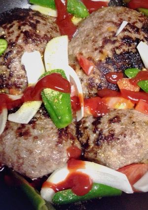 焼野菜と食べるハンバーグ！ボリューム！-レシピのメイン写真