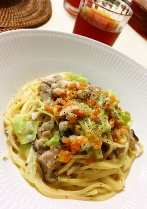 塩麹豚のｸﾘｰﾑﾗｸﾞｰｿｰｽﾊﾟｽﾀ-レシピのメイン写真