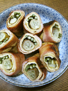 ナスとササゲの揚げベーコン巻き-レシピのメイン写真