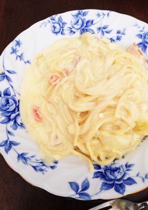 残ったシチューで、簡単カルボナーラ-レシピのメイン写真