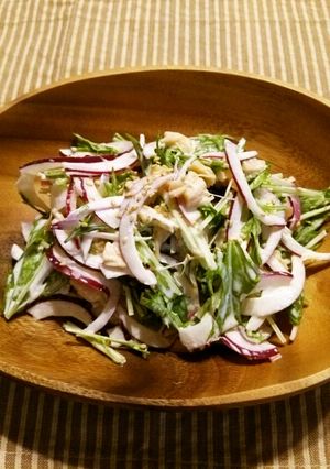 水菜×紫玉葱！ホタテ缶サラダ♪-レシピのメイン写真