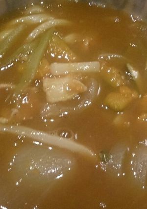 暖まる！カボチャと豚肉のカレーうどん-レシピのメイン写真