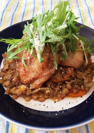 骨付き鶏とレンズ豆の白ワイン煮込み-レシピのメイン写真