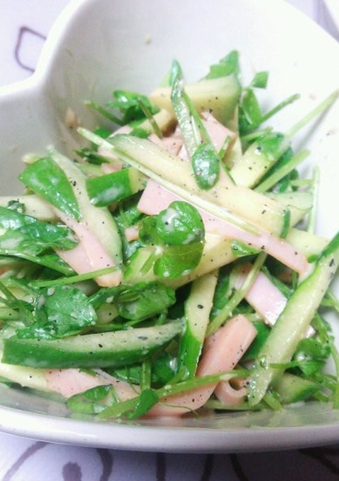 豆苗とハムの胡麻マヨ和え-レシピのメイン写真