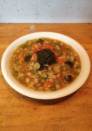野菜とオルゾの煮込み、ピストゥー掛け-レシピのメイン写真