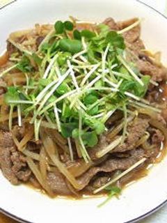 牛肉とモヤシ炒め 貝割れ乗せ-レシピのメイン写真