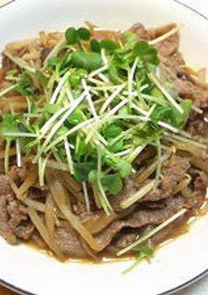牛肉とモヤシ炒め 貝割れ乗せ-レシピのメイン写真