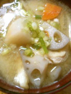 蓮根 ごぼう 里芋 油揚げの 味噌汁~♪-レシピのメイン写真