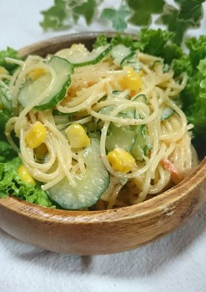 簡単副菜★胡瓜コーン明太子マヨのサラスパ-レシピのメイン写真
