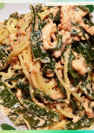 簡単和えるだけ！！鮭と茎ワカメのパスタ-レシピのメイン写真