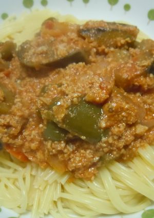 夏野菜いっぱいトマトミートパスタ-レシピのメイン写真