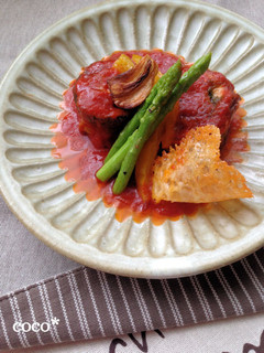 秋刀魚大葉巻きのトマトソース煮 野菜添え-レシピのメイン写真