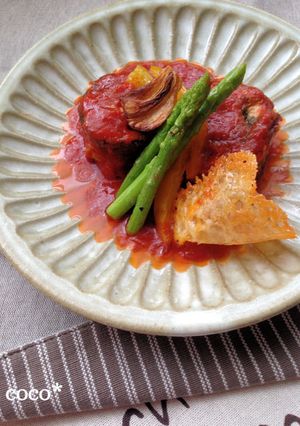 秋刀魚大葉巻きのトマトソース煮 野菜添え-レシピのメイン写真