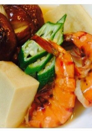 椎茸とエビと高野豆腐の煮物-レシピのメイン写真