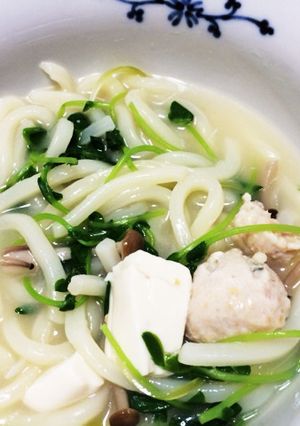 鍋キューブで!栄養満点☆豆苗の豆乳うどん-レシピのメイン写真