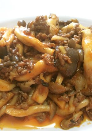 ひき肉とキノコのチャンプル-レシピのメイン写真