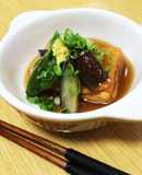茄子とししとうの素揚と揚げ豆腐の餡かけ