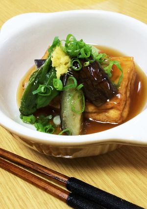 茄子とししとうの素揚と揚げ豆腐の餡かけ-レシピのメイン写真
