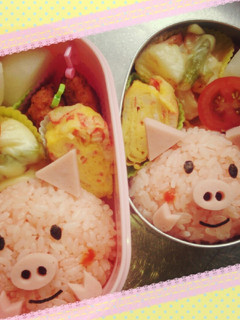 キャラ弁 ぶたさんピースピース♪-レシピのメイン写真