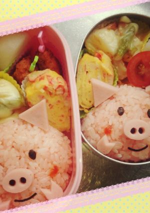 キャラ弁 ぶたさんﾋﾟｰｽﾋﾟｰｽ♪-レシピのメイン写真