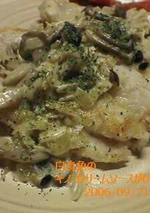 白身魚のキノコクリームソース。-レシピのメイン写真